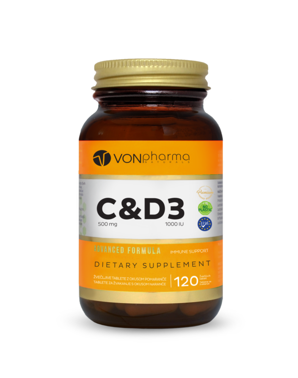 VITAMIN C&D3 žvečljive tablete z okusom pomaranče (120 tablet)